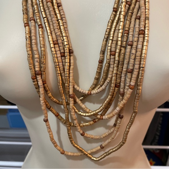 NECKLACE SAFARI MULTI-STRAND GOLD BROWN TAN BOHO WORLD BAZAAR TYPE BUSH … - Picture 4 of 5